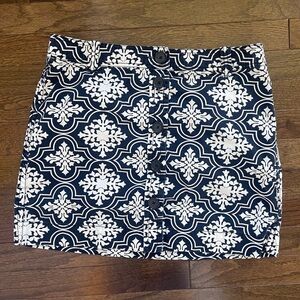 J. Crew Navy and White Printed Mini Skirt